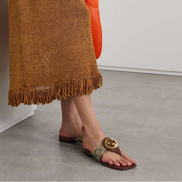 Gucci Blondie Logo-Embellished Leather and Coated-Canvas Sandals - Picture 2 of 8